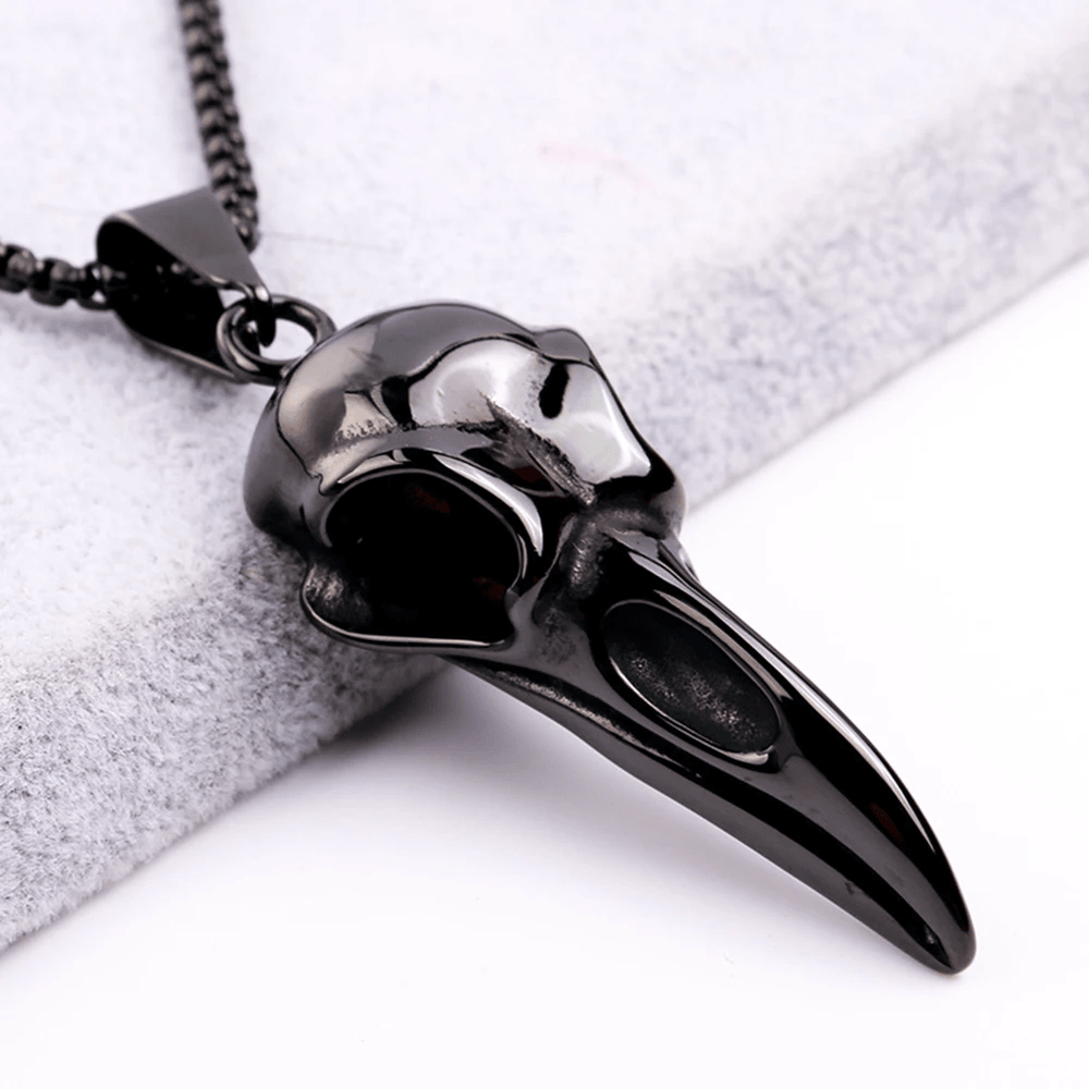 Crow Head Skull Pendant Necklace