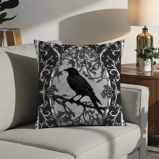 Vintage Black Crow Pillow Cover